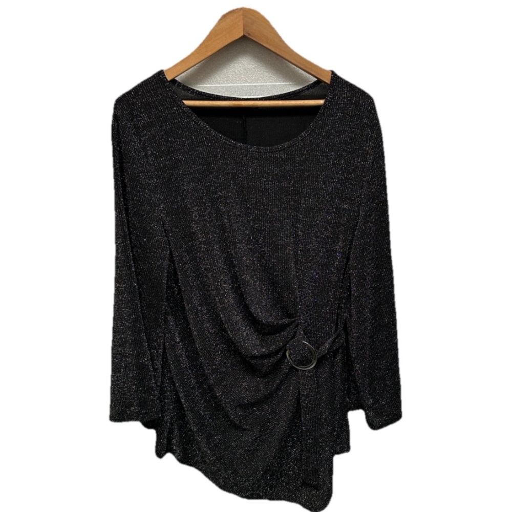 Olivia Blu Retro Sparkle Plus Size 1X Bell Sleeve 90s Y2K Top Go-Go Blouse